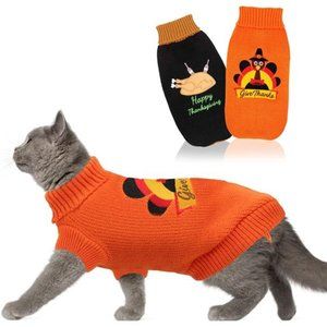 2 Packs Knitted Cat Sweater Thanksgiving Turkey Sweater for Kitten & Cats